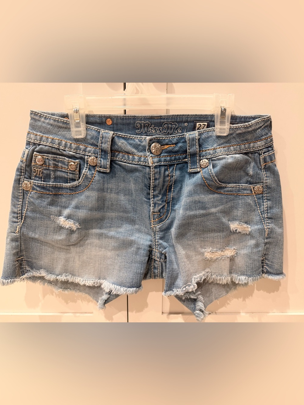 Miss Me Faded Blue Distressed Denim Cutoff Signature Shorts
